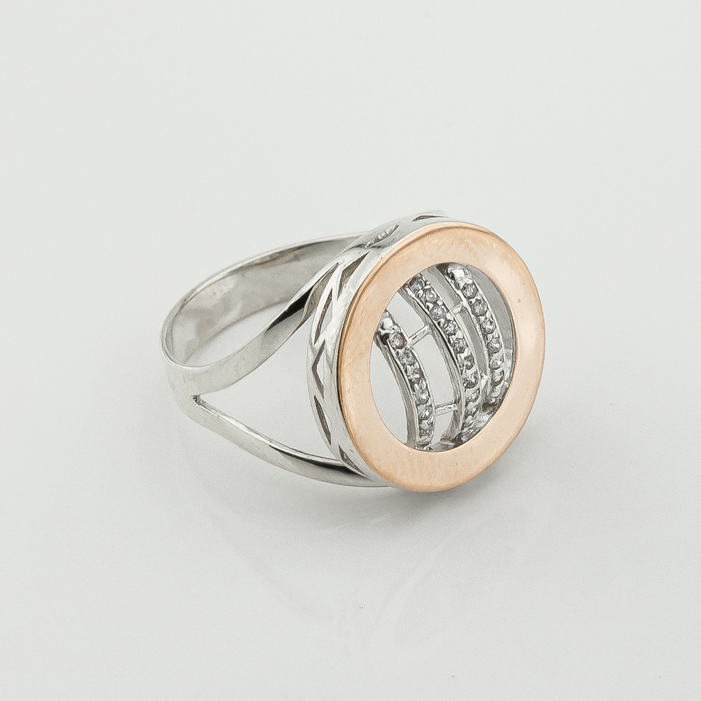 Серебряное кольцо с фианитами с золотыми накладками к486ф, 17 размер