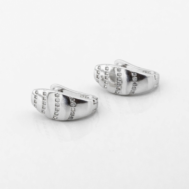 Срібні сережки маленькі класичні з білими фіанітами c121579, Білий
