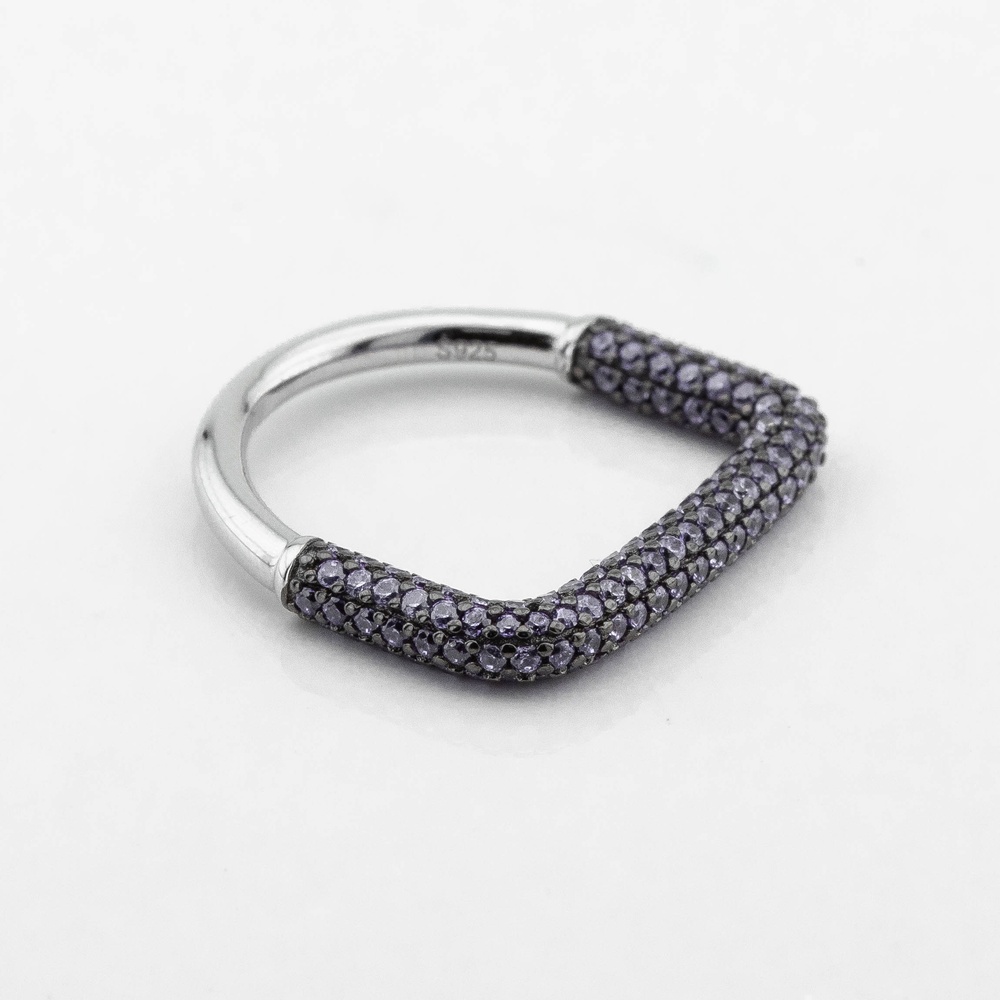 Срібний перстень тонкий Квадрат мінімалізм з фіолетовими фіанітами K111756, 16 розмір