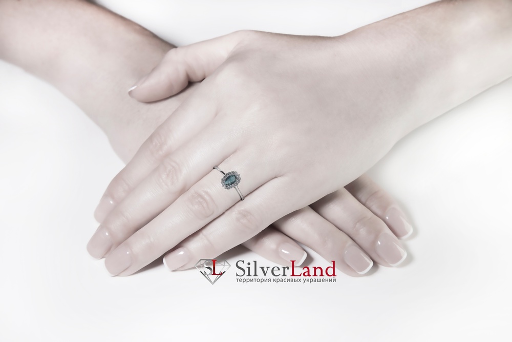 Кільце срібне c фіанітом овальної форми кольору Лондон топаз жіноче Арт. 910597, Блакитний (Лондон топаз)