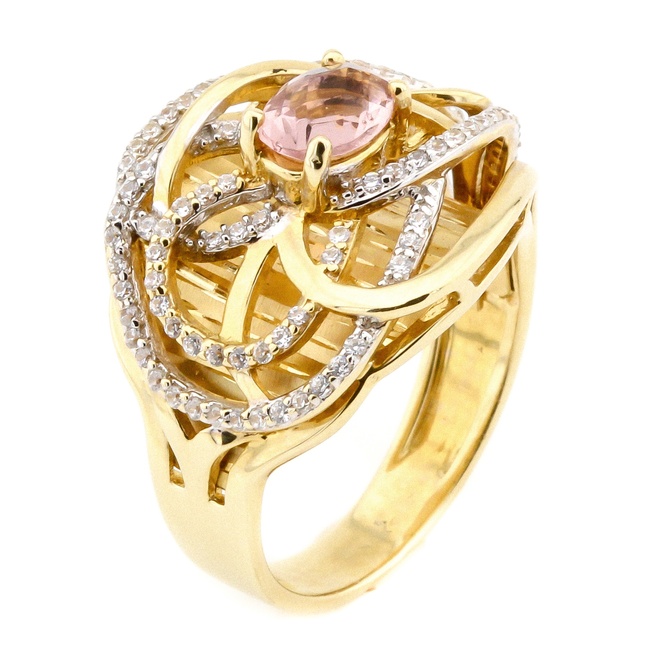 Золотое кольцо желтое Переплетение с фиолетовым фианитом KK11504, 18 размер, 18, Фиолетовый|Белый