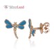 Золотые серьги-гвоздики (пусеты) Стрекоза с голубой эмалью и бриллиантами Арт. Y12313, Голубой