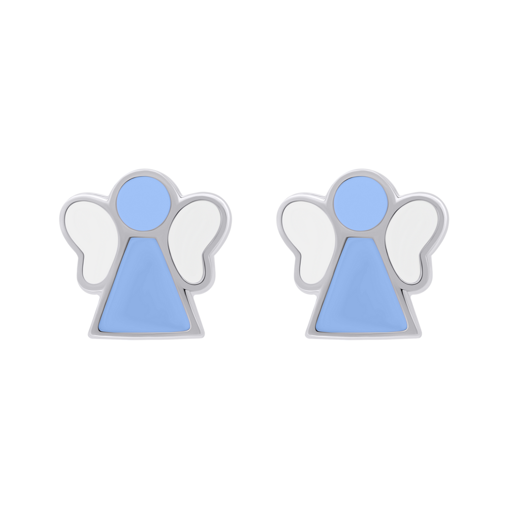 Сережки Ангелочек с голубой и белой эмалью 2195781006040501