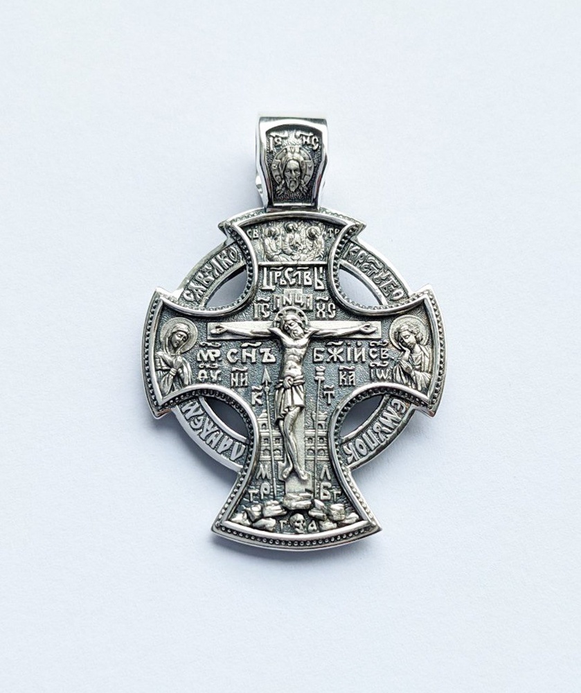 Срібний хрест натільний з іконою вмч. Георгій Побідоносець з чорніннямк круглий ксч008-DR