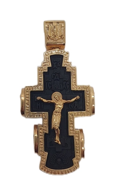 Деревянный Крест 19 с распятием (Спаси и Сохрани) с серебром и позолотой 2078-IDE