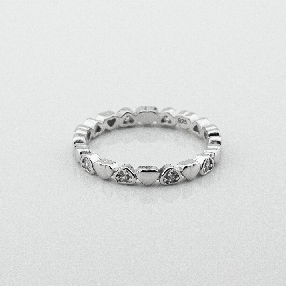 Серебряное кольцо-дорожка Сердечки с фианитами 3101932, 16 размер