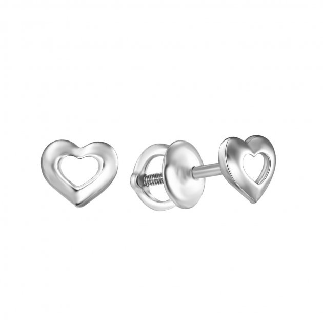 Серебряные серьги-гвоздики (пусеты) Сердечки сквозные без камней 923257-Н