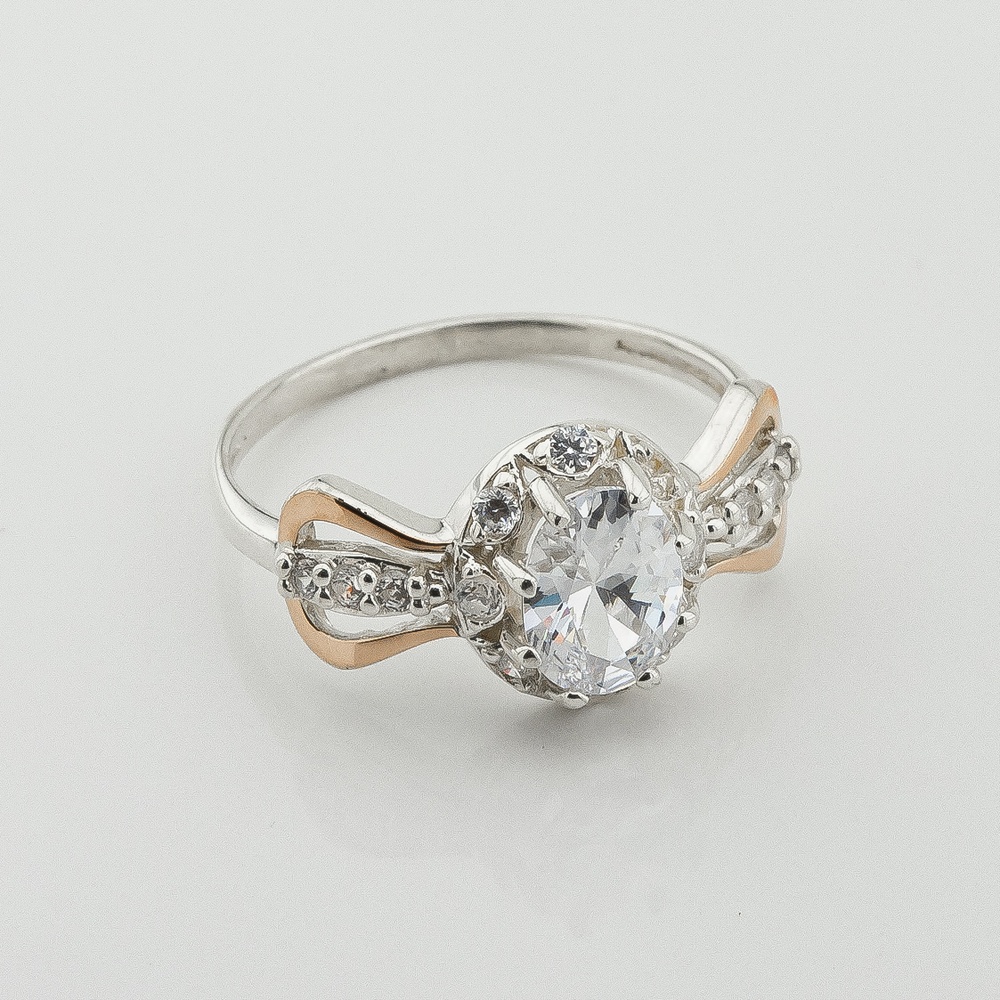 Серебряное кольцо с фианитами с золотыми накладками к1008ф, 18,5 размер