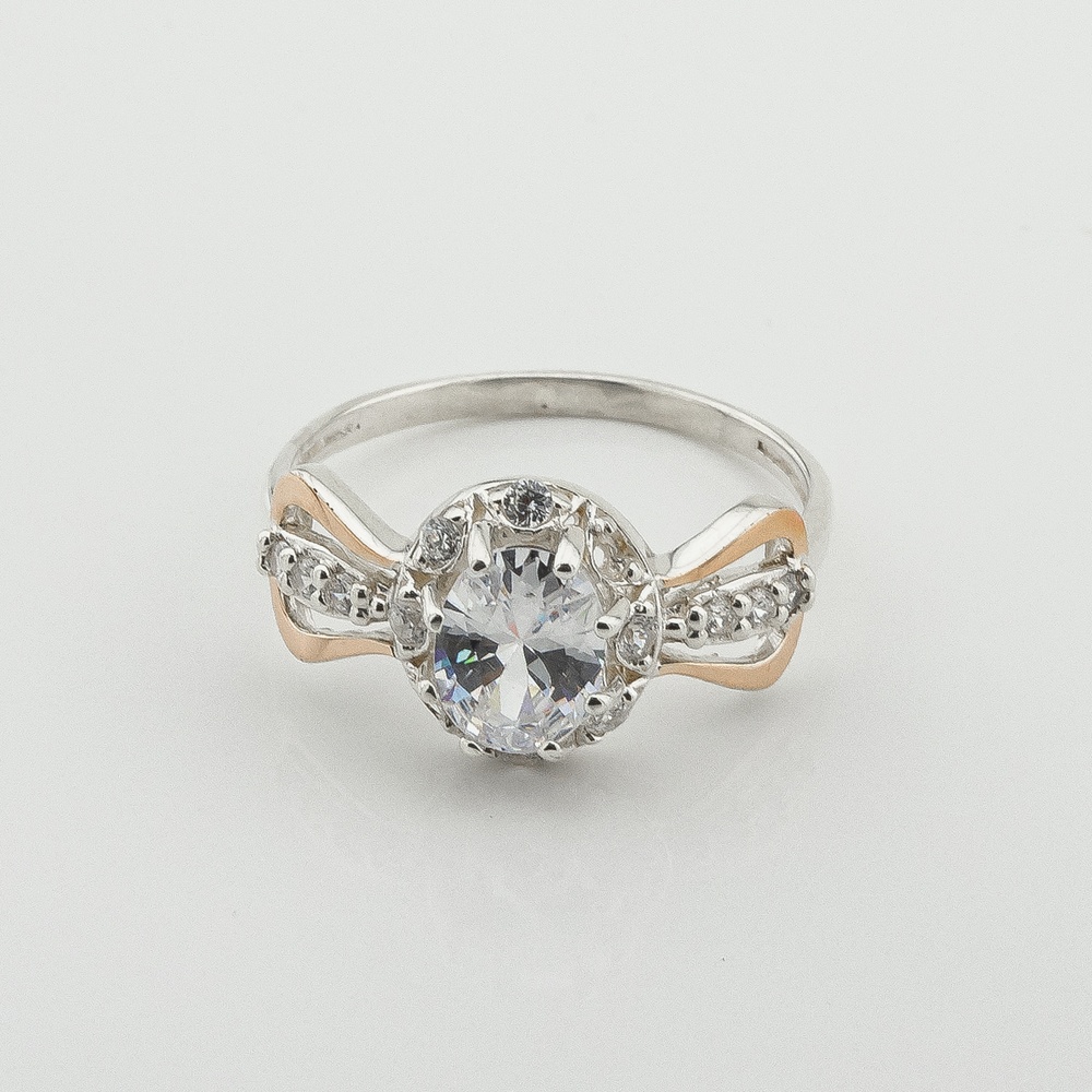 Серебряное кольцо с фианитами с золотыми накладками к1008ф, 18,5 размер