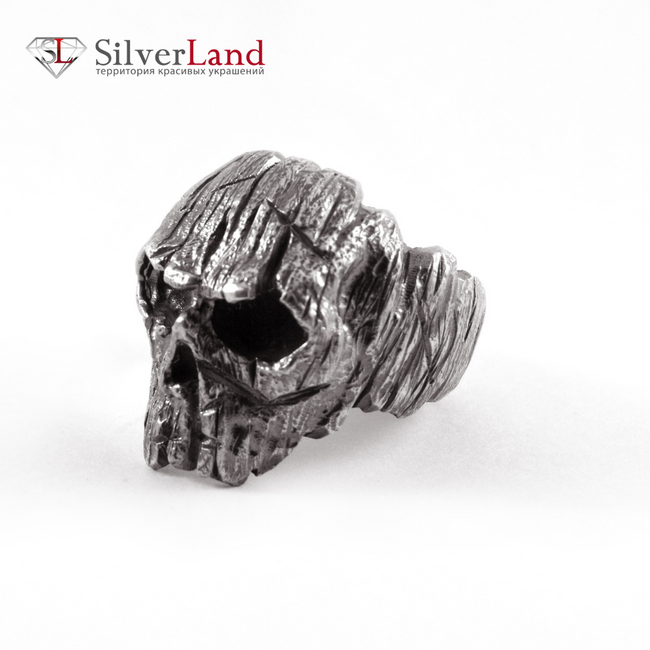 Кільце перстень зі срібла у формі дерев'яного черепа "EJ Wooden" Арт. 1077/EJ