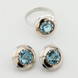 Серебряное кольцо с голубым фианитом с золотыми накладками к470ф, 19 размер
