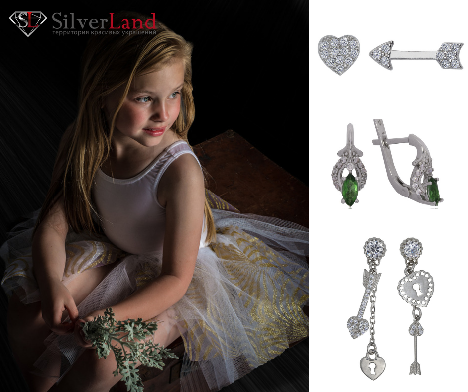 фото дитячі сережки срібні для дівчинки в каталозі сільверленд