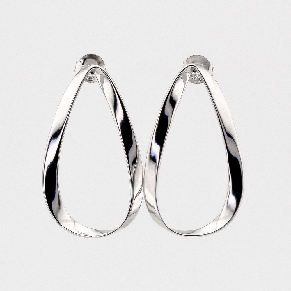 Срібні сережки-кільця гнуті Краплі родовані C121266
