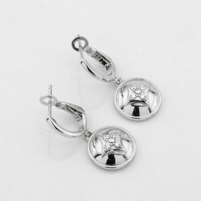 Серебряные серьги-подвески Кружок с белыми фианитами c121616, Белый