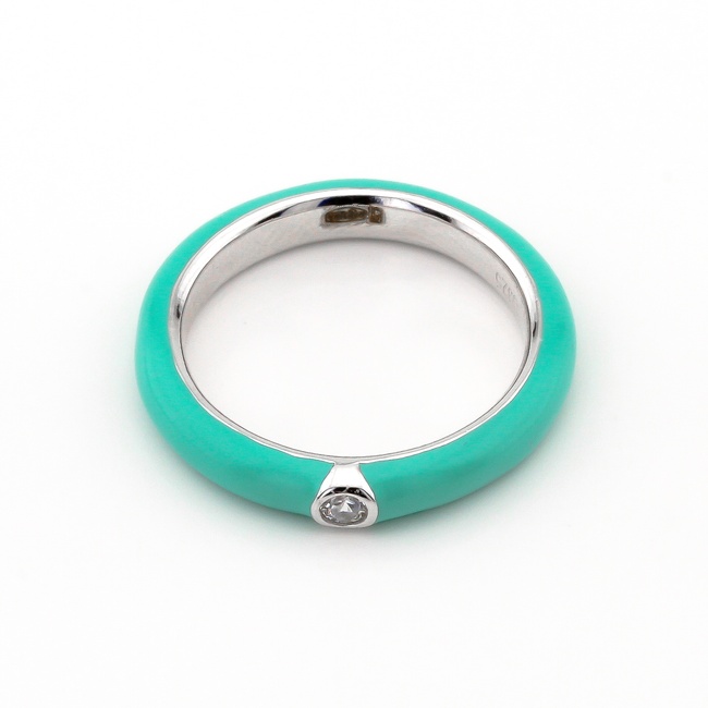 Серебряное кольцо зеленое с эмалью и фианитом K11929, 16,5 размер