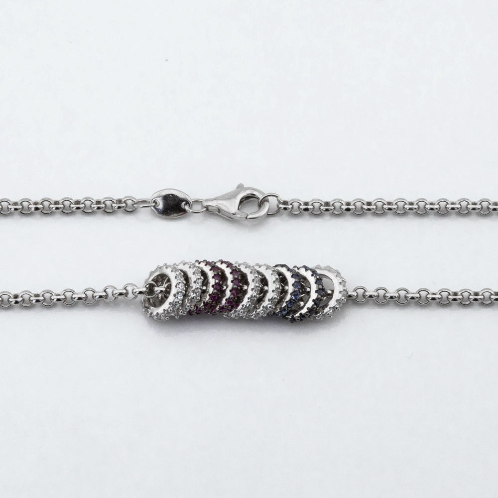 Серебряное колье Колечки мини цветные с фианитами ko14577, 40 размер