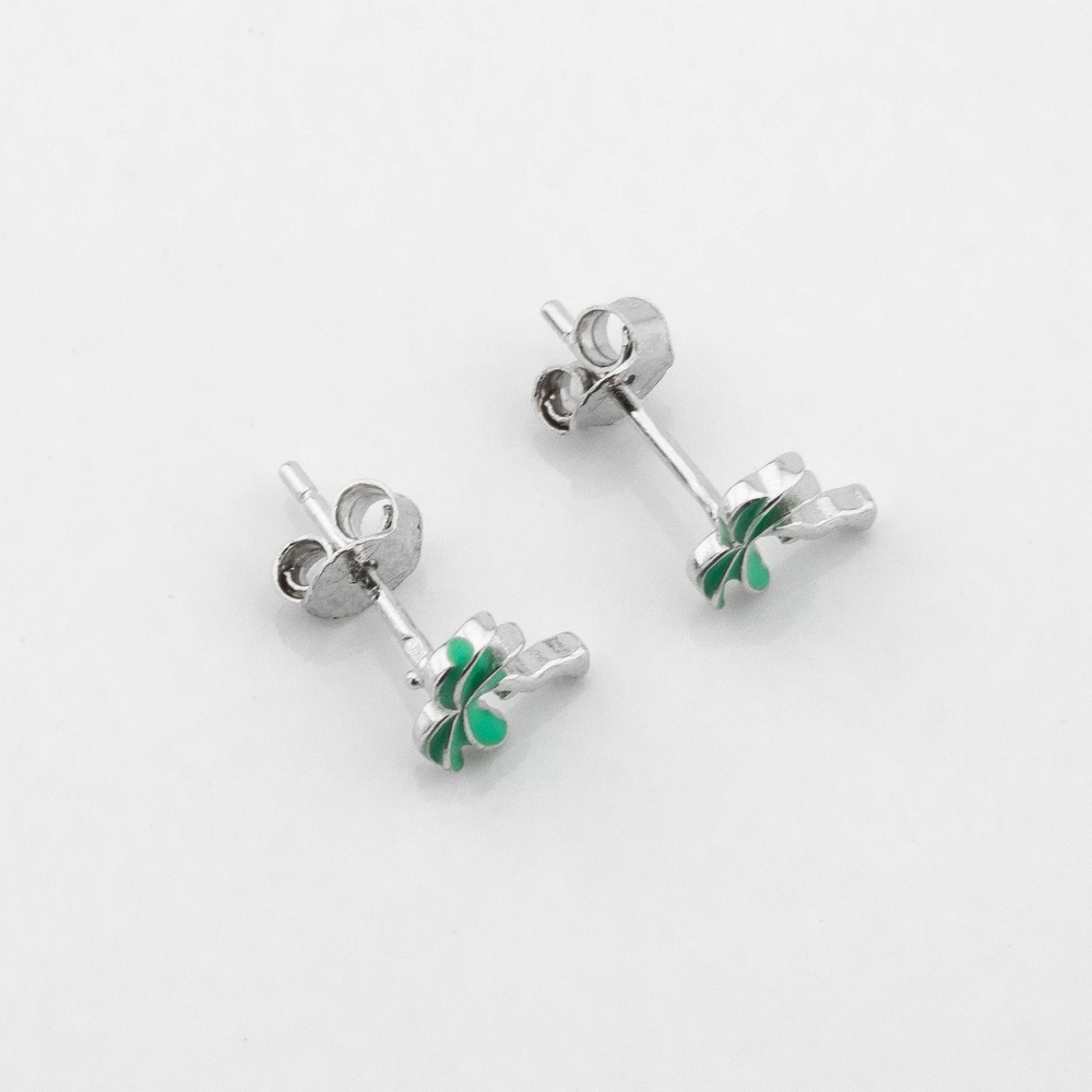 Детские серебряные серьги-пусеты Пальмы с зеленой эмалью c121654, Зеленый