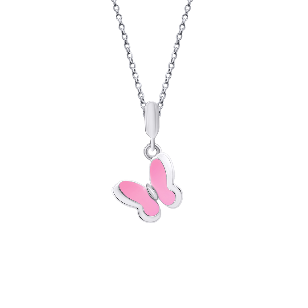 Срібний кулон Метелики рожевий з емаллю (дитячий) 3195583006110501, Без ланцюжка, Рожевий, UmaUmi Fly