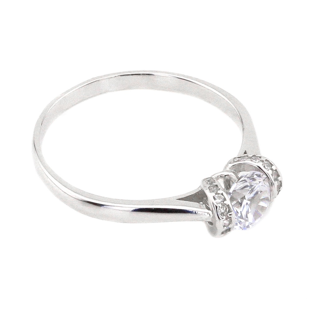 Серебряное тонкое кольцо с фианитами классическое 1551050, 17,5 размер, Белый