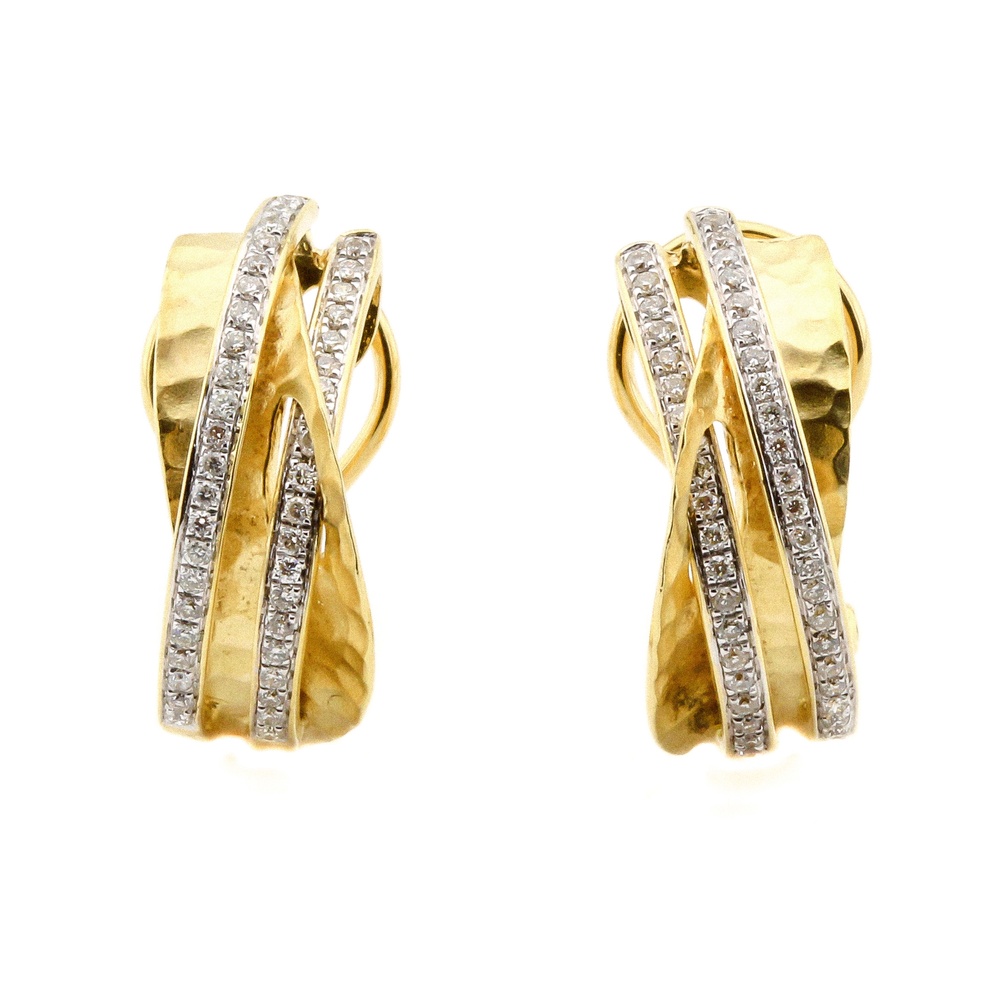 Широкі сережки півкільця з жовтого золота 750 з діамантами KP18647, Білий