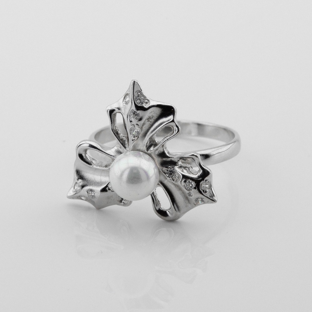 Срібний перстень Квітка з ним. перлів 11433-4, 16 розмір