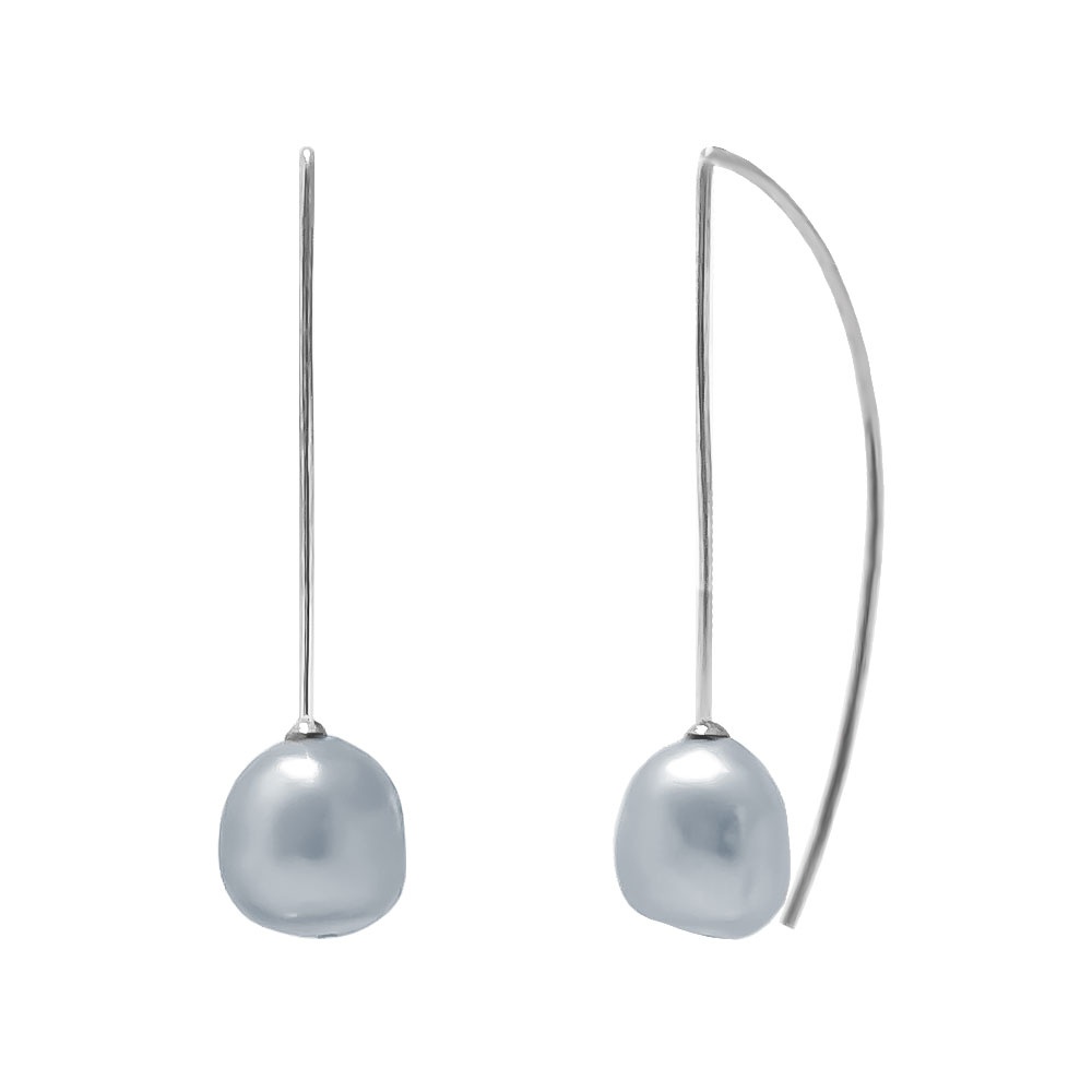 Срібні сережки-дуги (петлі) підвіски з сірими бароковими перлами ms348, Сірий