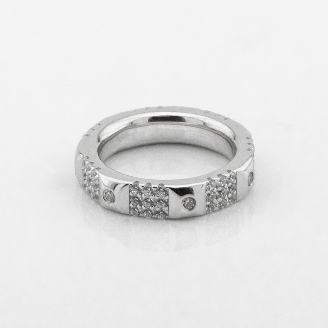 Серебряное кольцо широкое Квадраты с белыми фианитами K111767, 16 размер