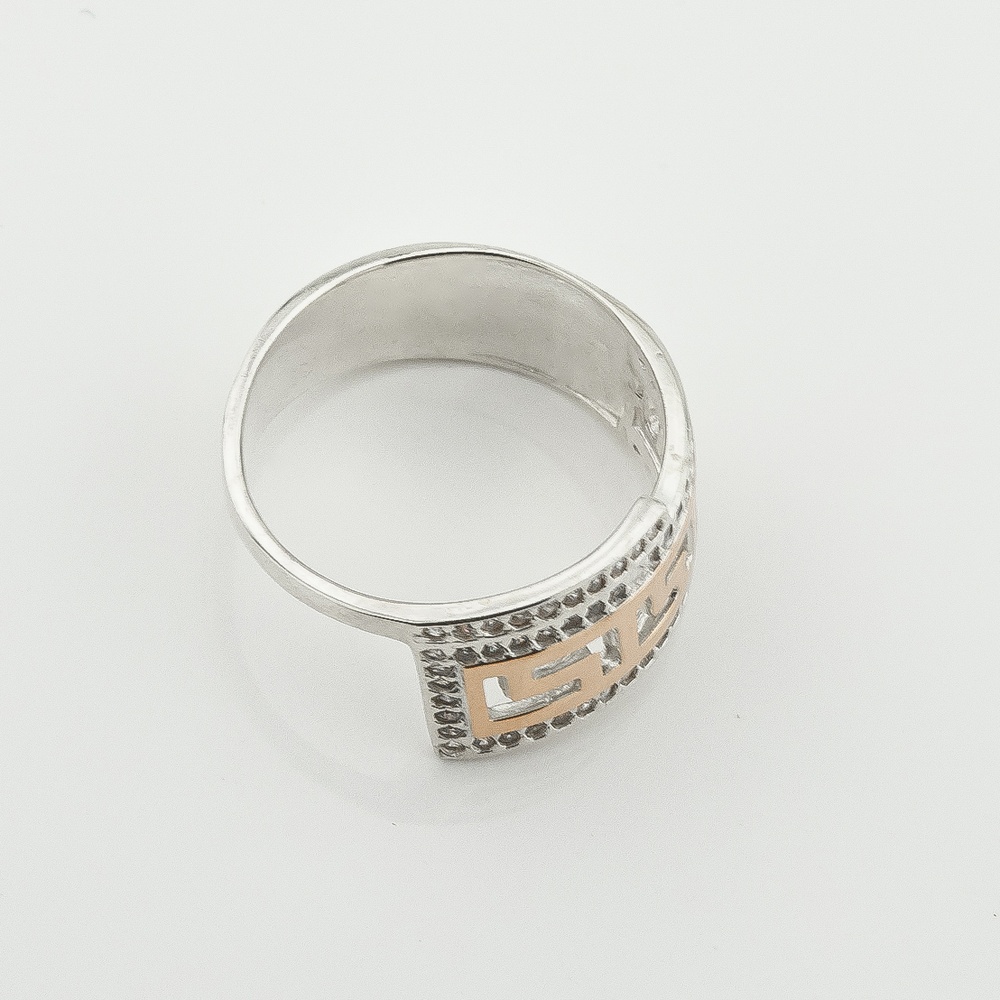 Серебряное кольцо с фианитами с золотыми накладками к629ф, 16,5 размер