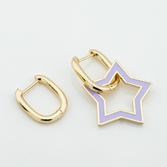 Асиметричні сережки овальні із зіркою з фіолетовою емаллю 82007, Фіолетовий
