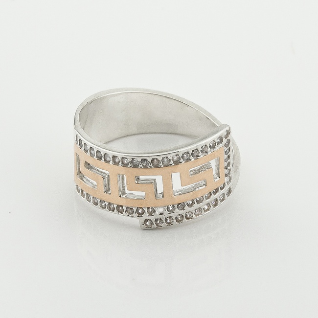 Серебряное кольцо с фианитами с золотыми накладками к629ф, 16,5 размер