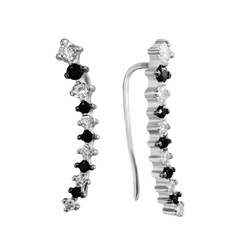 Срібні сережки-Кафи Доріжки чорно-білі з фіанітами с23039-H, Білий|Чорний