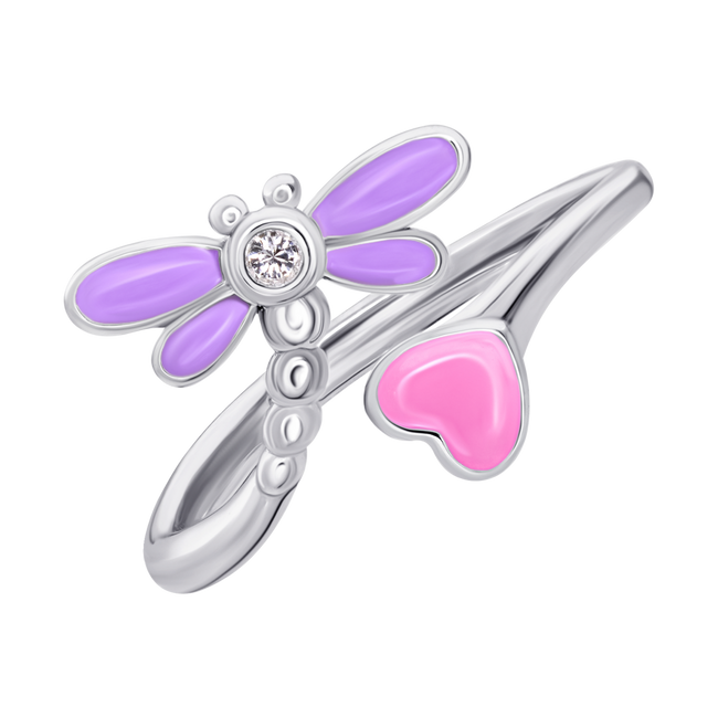 Дитяча каблучка Бабка з фіолетовою, рожевою емаллю та фіанітом 1195822006131701, Фіолетовий, UmaUmi Fly
