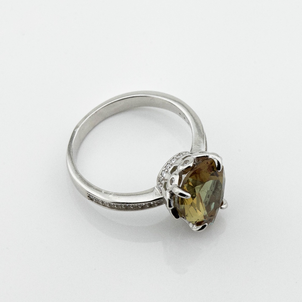 Серебряное кольцо Капля с султанитом и фианитами 3101978, 16 размер