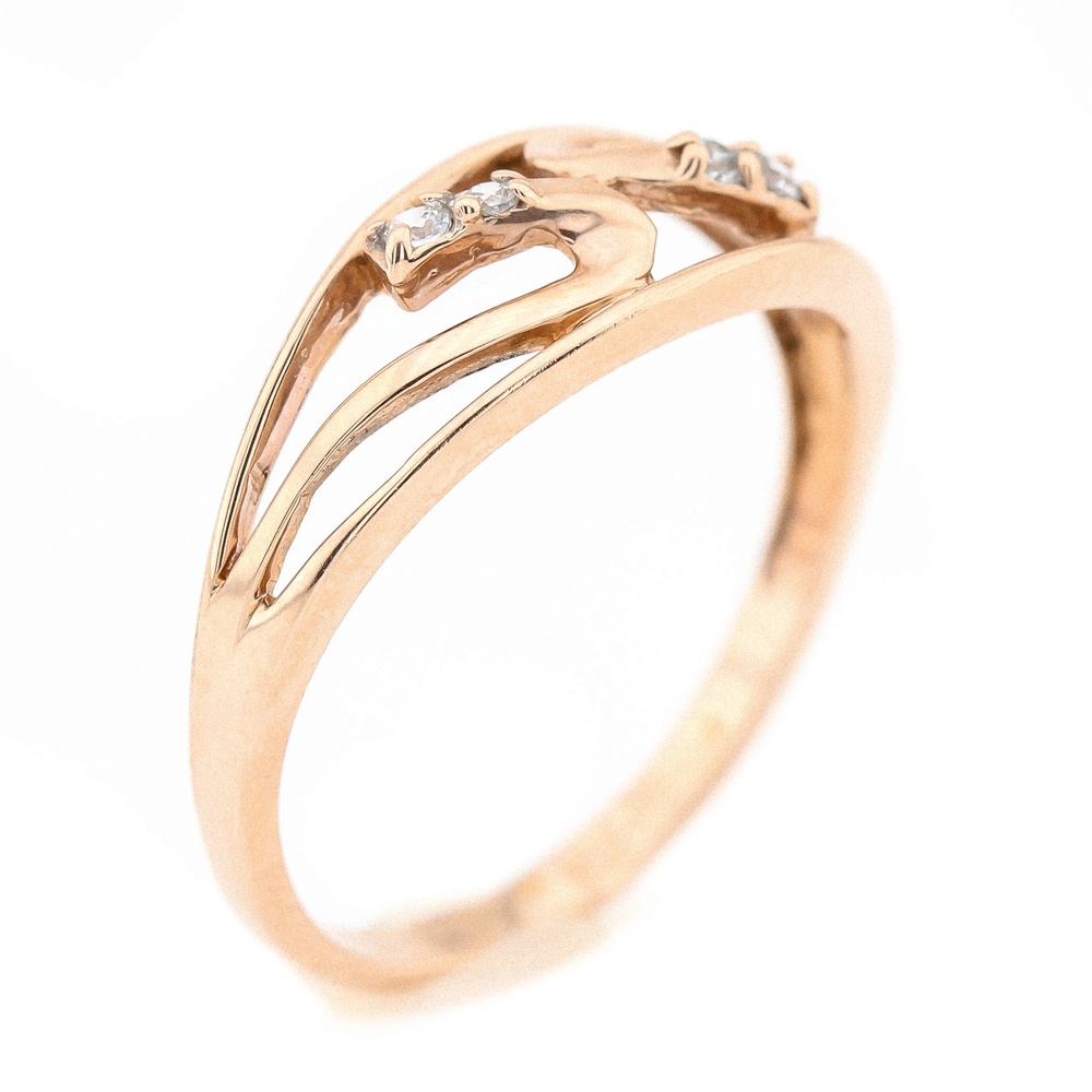 Классическое золотое кольцо с белыми фианитами из красного золота КК11235, 18,5 размер, 18-5, Белый