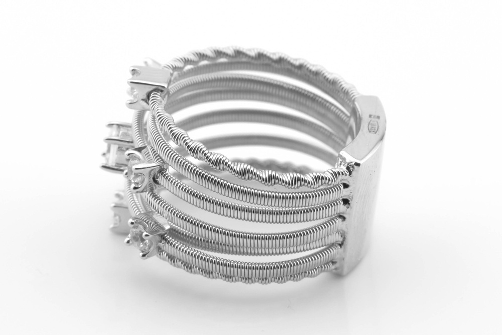 Складений срібний перстень з декількох кілець з виступаючими камінням фіанітами СК11019, 17,5 розмір, 17-5, Білий