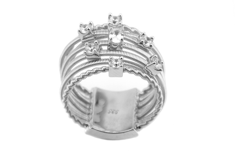 Составное серебряное кольцо из нескольких колец с выступающими камнями фианитами СК11019, 17,5 размер, 17-5, Белый