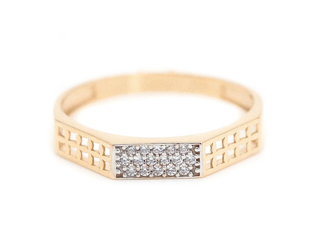 Золотое кольцо с фианитами в лаконичном геометрическом стиле КК11305, 18,5 размер, 18-5, Белый