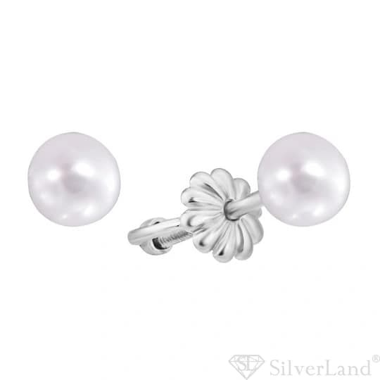 Срібні сережки пусети закрутки Перлини (6 мм) 923093-H, Перламутровий