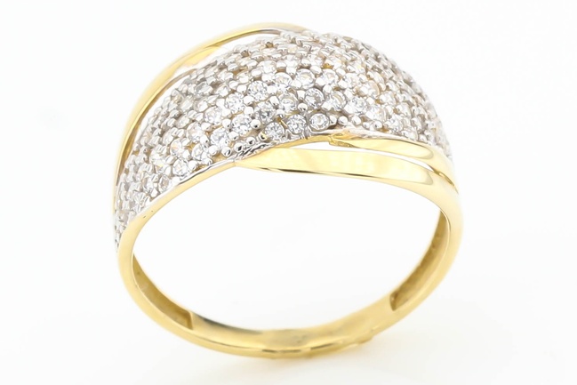 Золотое кольцо широкое с фианитами КК11407, 17,5 размер, 17-5, Белый