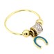 Тонкое кольцо из желтого золота с шармами и синей подковой КК11036, 15 размер, 15, Белый|Синий