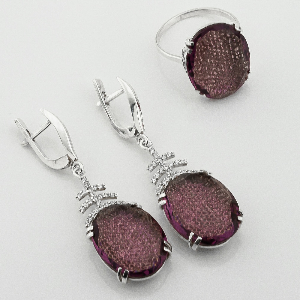 Серебряные серьги-подвески с лиловыми фианитами с773ф
