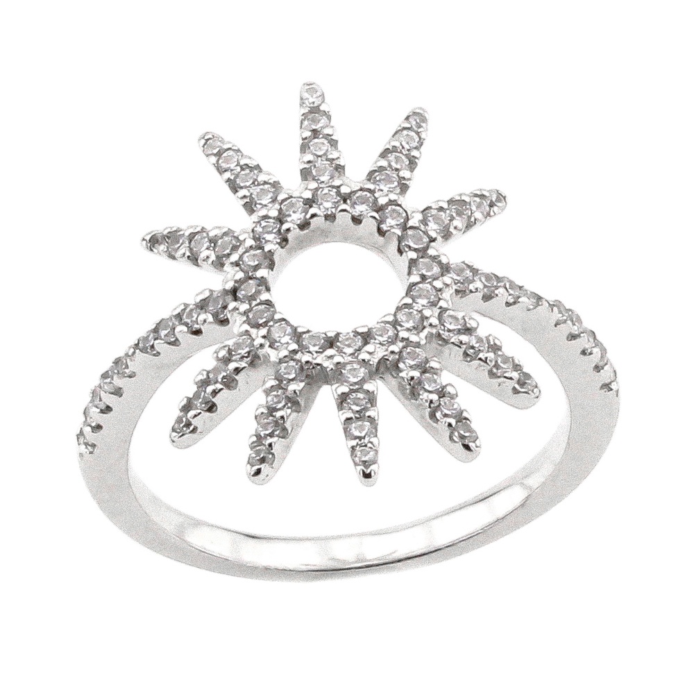 Серебряное кольцо Звездочка с белыми фианитами СК11039, 18 размер