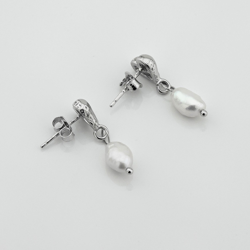 Срібні пусети Серце з підвіскою з перлами 3202005
