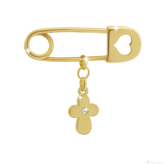 Детская булавка золотая с крестиком и бриллиантом (670567120319)