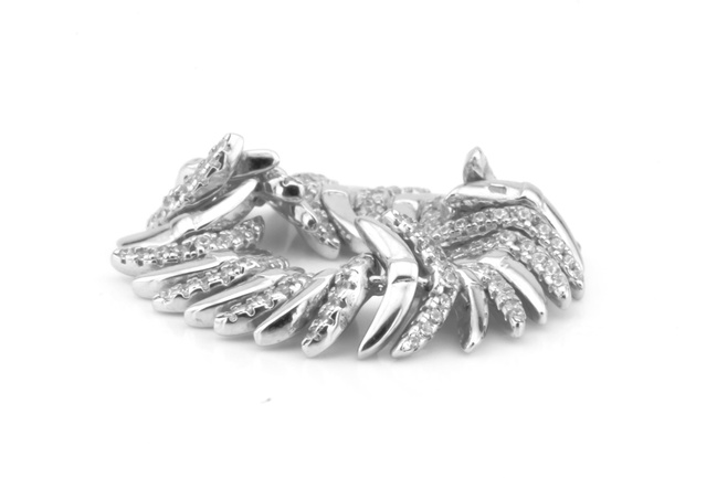 Серебряное мягкое кольцо с фианитами СК11084, 18 размер, 18, Белый