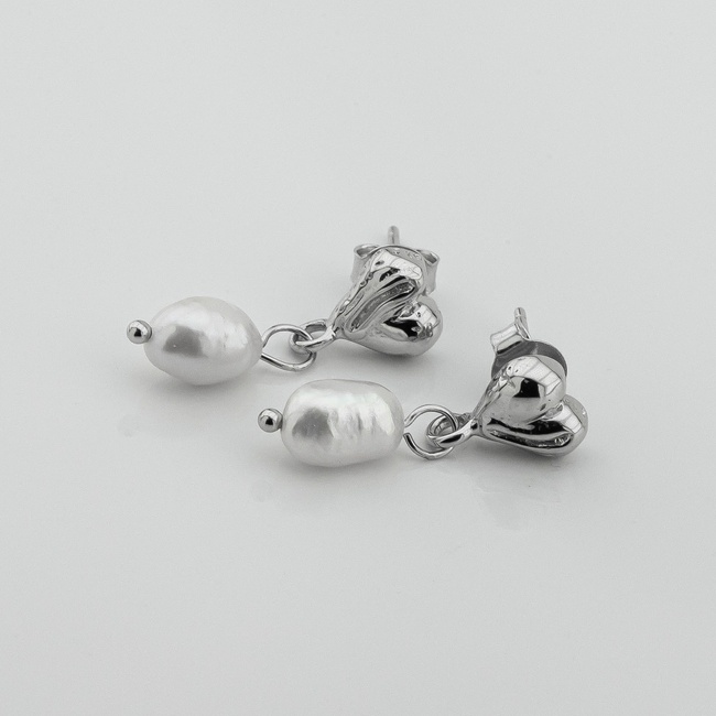 Срібні пусети Серце з підвіскою з перлами 3202005
