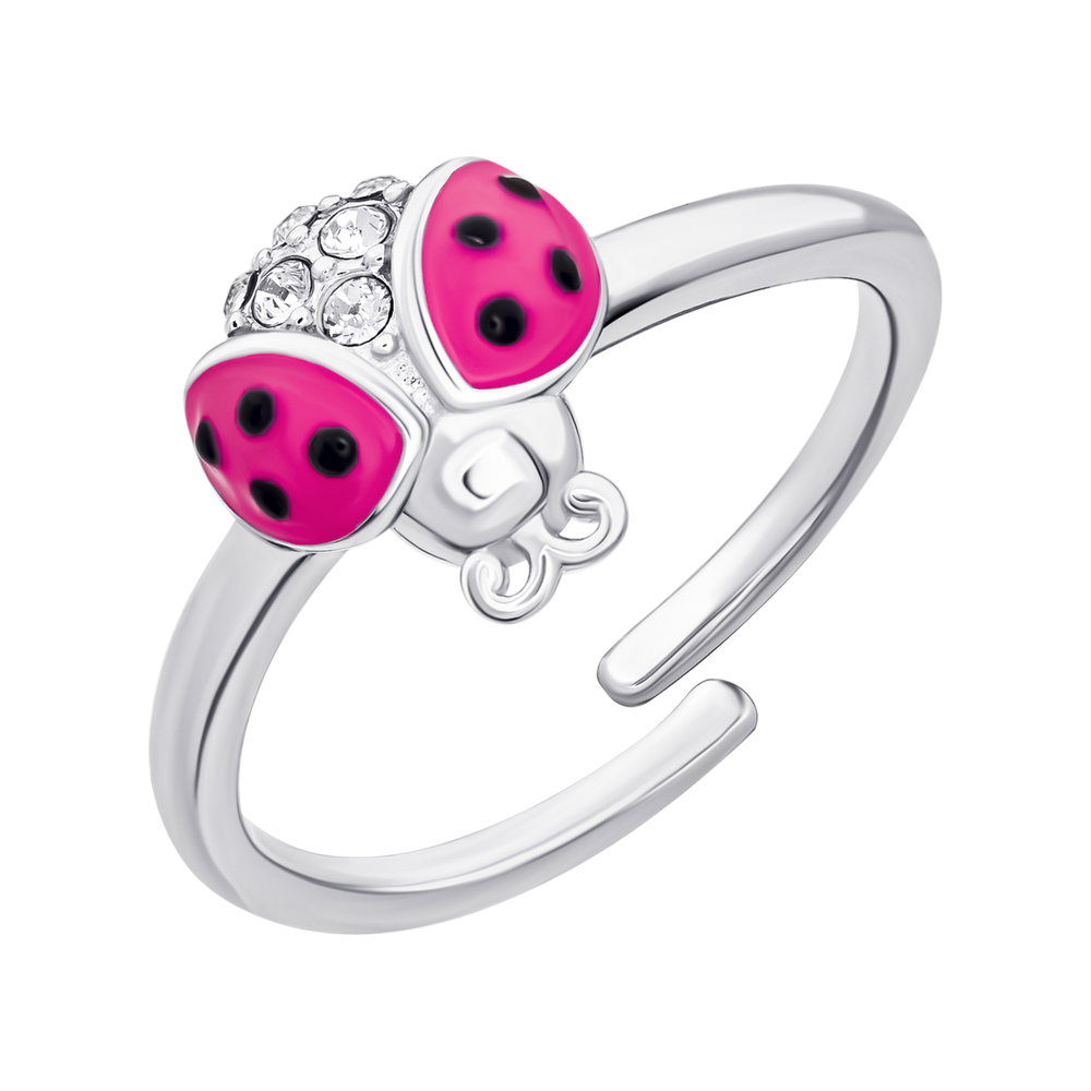 Детское кольцо Божья коровка блестящая с розовой эмалью и фианитами 1195835006111701, Розовый, UmaUmi Fly