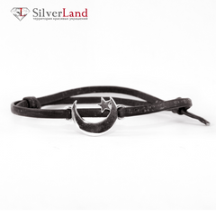 Кожаный браслет-шнурок с серебром Полумесяц EJ Сrescent 4013/Ejb черный