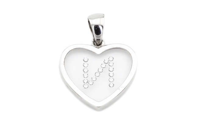 Подвеска из белого золота буква "И" в форме сердца КР13380, Белый