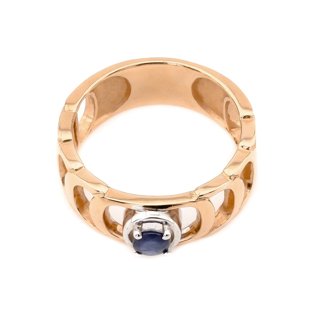 Золотое кольцо широкое Пряжка фигурное с сапфиром 111014sap, 18 размер